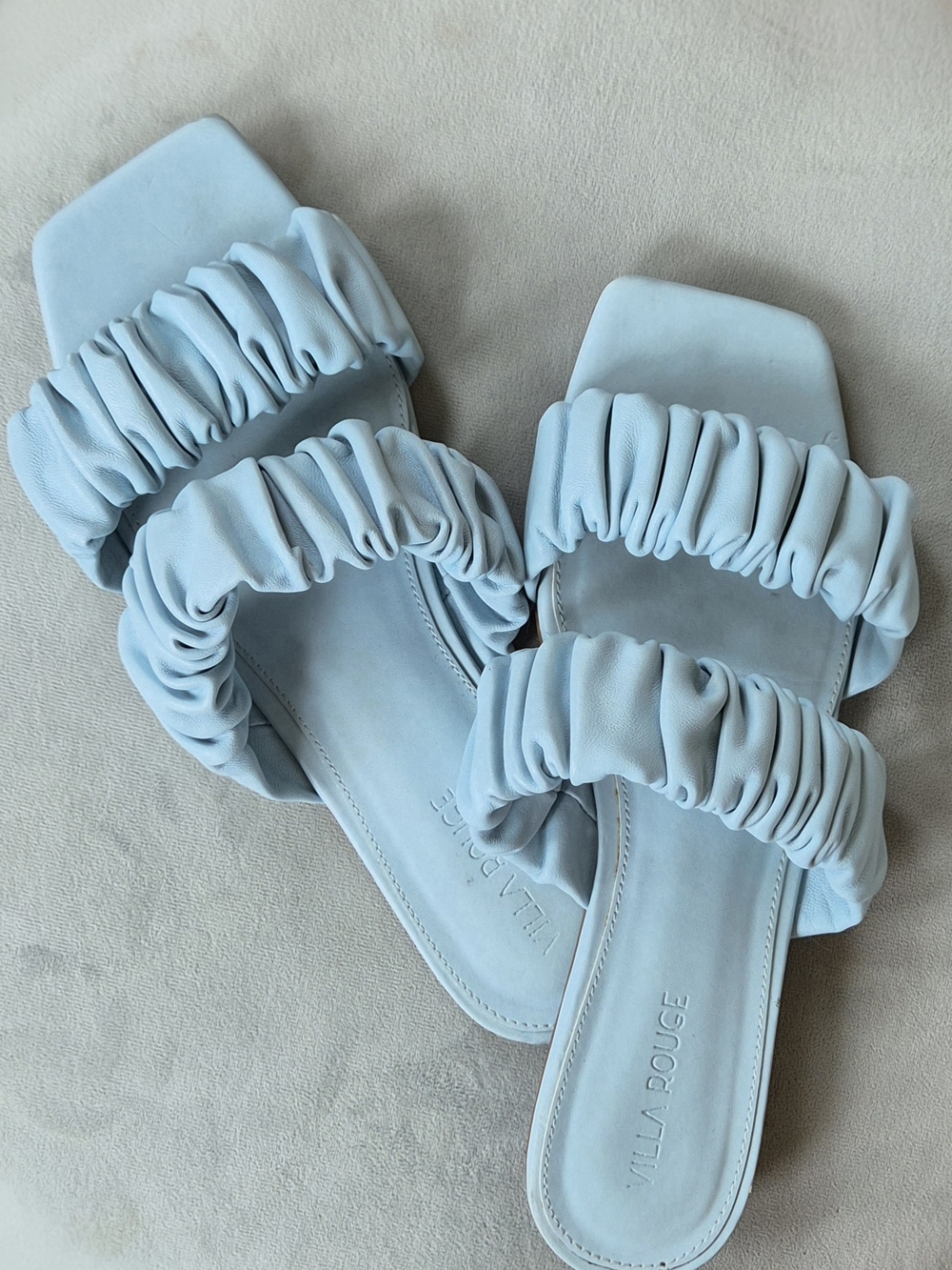 Villa Rouge Mattison Ruched Strap Leather Sandals in Sky Blue - Sz 8.5